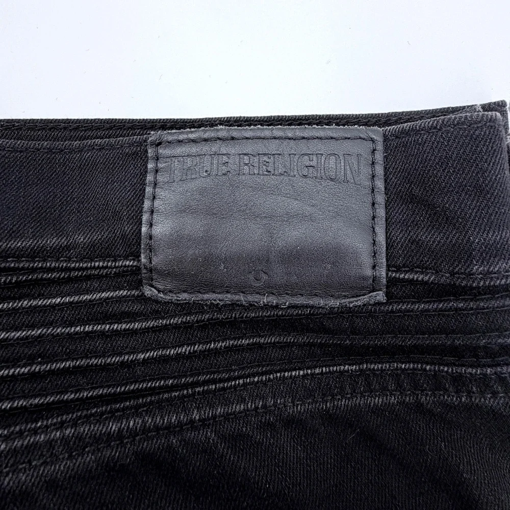 True Religion Rocco Moto Jeans Mens 34 Black Relaxed Skinny Skater Biker Moto